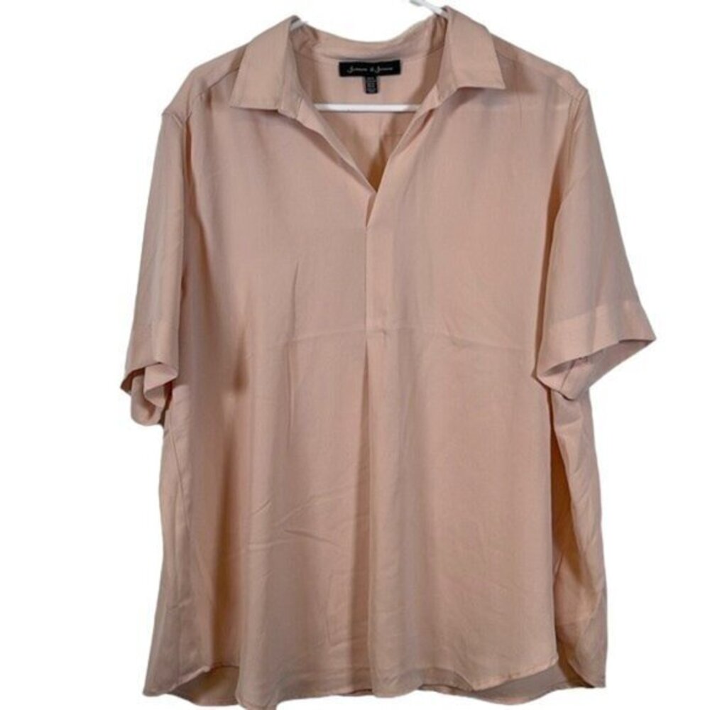 Womens Jasmine & Juliana Pink Blush Short Sleeve V-Neck Blouse Size XL EUC #1850
